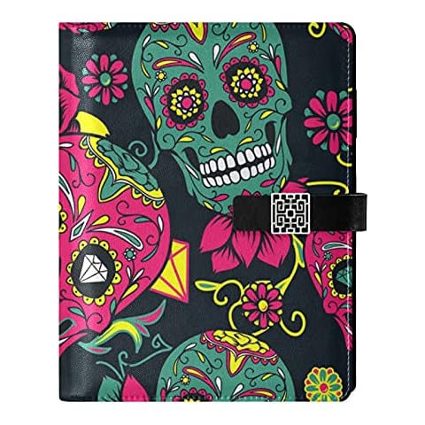 Halloween Sugar Skull Day Of The Dead Leather Journal Notebook Travel Journal Writing Notebook Binder with Pockets Daily Planner Diary Book for Office School Business Cover