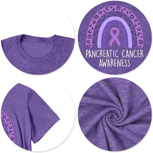 Pancreatic Cancer Shirt for Women: Purple Ribbon T Shirt Pancreatic Cancer Rainbow Short Sleeve Tee Top4