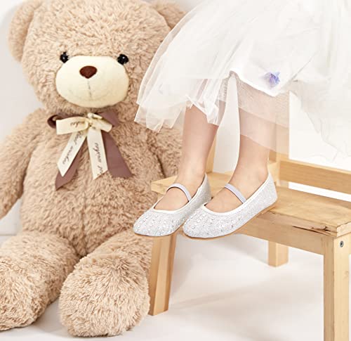 Estine Toddler Little Girls Dress Ballet Shoes-Baby Kids Princess Wedding Strap Mary Jane Flats(H22-Silver,9M) #TOP1