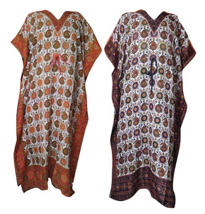 Combo (Pack of 2) Long Kaftan V Neck Kimono Nightgown Loose Bohemian Cardigan Maxi Summer Swimsuit Cover up Beach Dress for Women (Free Size)-image-4