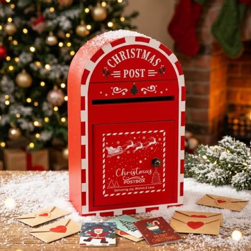 JULEASEL Christmas Mailbox with 30 Mini Xmas Greeting Cards and Envelopes