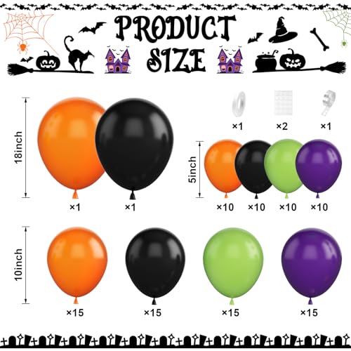 Image of Halloween Balloons Garland Arch Kit, Ghost and Large Eyeball Foil Balloons with Black Orange Purple Fruit Green Balloon Arch for Halloween Spooky Witch Birthday Baby Shower Party Decorations
