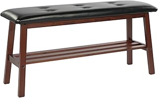 VINGLI Padded Solid Wood Dining Bench 39" Wooden Bench for Entryway, Bedroom, Kitchen & Living Room, with Shoe Rack Storage, Walnut