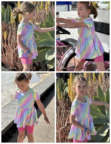 Image of Arshiner Girls Summer Outfits Short Sleeve Ruffle Hem Top and Biker Shorts Set Girl Clothes 4-15 Years