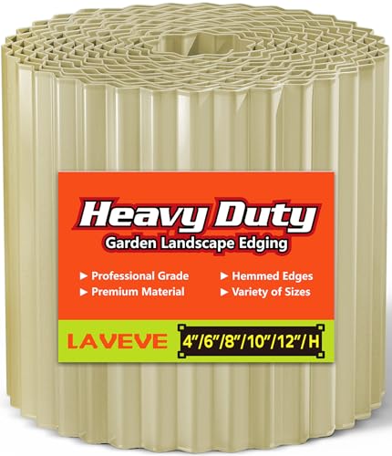 Corrugated Metal Garden Edging 8" x 20Ft, Landscape Edging Border for Lawn, Flower Bed, Garden Fence, Paver Edging (Cream)