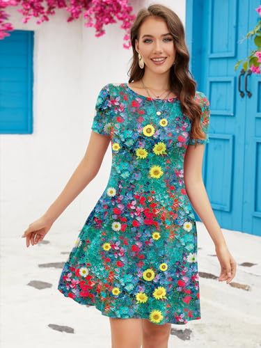 Image of KORSIS Summer Women's Dress Casual T-Shirt Short Sleeve Dresses Swing Flowy Beach Vacation Work Sundress with Pockets