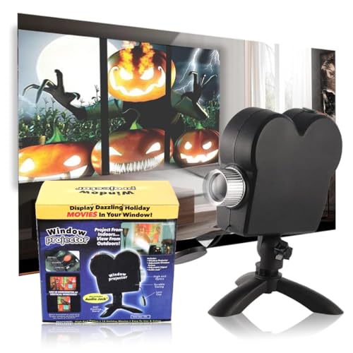 Halloween Window Projector,Halloween LED Holographic Projection Lamp,12 Mini Movies,Used for Halloween and Christmas Outdoor Garden Decoration Family Outdoor Party