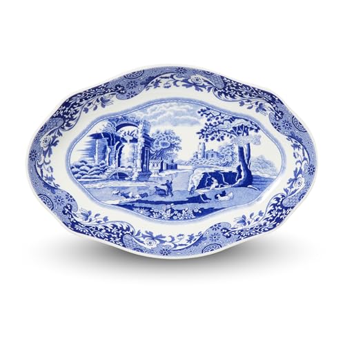 Spode Blue Italian Fluted Oval Dish 23 cm