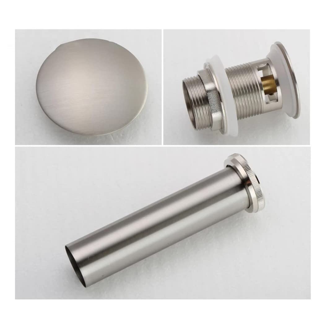 WRIST Vidange D'évier Pop Up, Vidange D'évier De Salle De Bain en Laiton avec Panier À Crépine Attrape-Cheveux Anti-Obstruction Vidange Pop Up avec Ou sans Trop-Plein, Nickel Brossé,B
