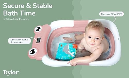 Miniatura 2 de Rylor Baby Bathtub for Newborns & Infants 0-12 Months - Foldable, Compact, Non-Slip Bath Tub with Adjustable Cushion - Safe & Comfortable Bath Seat