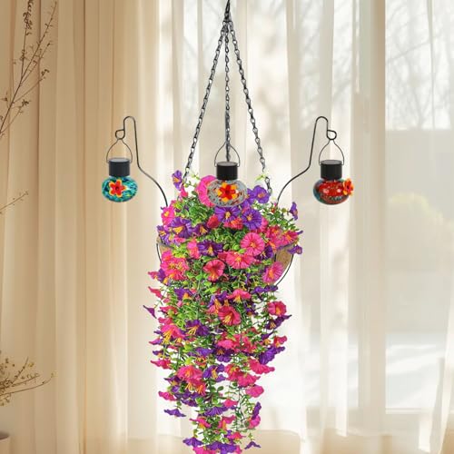 Accessoires oiseaux jardin avec fausses fleurs réalistes en panier suspendu