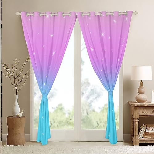 Homemissing Blue and Pink Ombre Curtains for Bedroom Living Room Girls Rainbow 30%-50% Blackout Curtains for Colorful Window Drapes Gradient Strle Glitter Window Treatments W66*L72 - Image 4