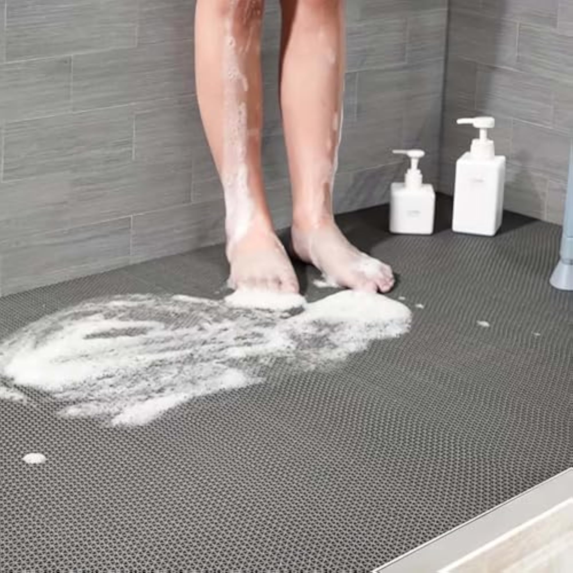 Anti-Skid Rubber Bathroom Mat for Wet Areas, Grey, 2x12 ft