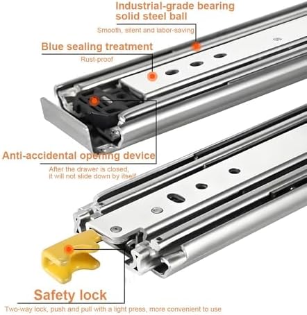 Heavy Duty Drawer Slides 60 62 64 68 72 76 80 Inch Full Extension Side Mount Ball Bearing Locking Rails Track Glides Runners Load 500 Lbs 1 Pair(80 inch)