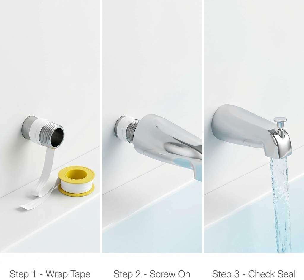 QWORK Metal Tub Spout with Diverter – Fits 1/2" & 3/4" Pipes, Chrome Finish for Tubs, Showers & Bathrooms
