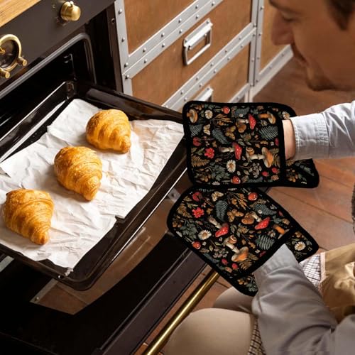 FREEBLOSS 2 Topflappen Mit Pilzmuster Für Die Küche Baumwoll Hitzebeständig Ofen Topflappen Zum Kochen Und Backen 7.8x9.5cm