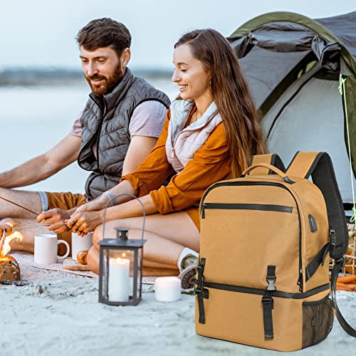 Lunchbox Backpack Cooler Backpack 38 Cans Leakproof Lightweight Lunch Backpack With Usb Double Deck Backpack With Cooler Compartment For Work Beach Picnic Travel Trip Men Women (Brown) #TOP6