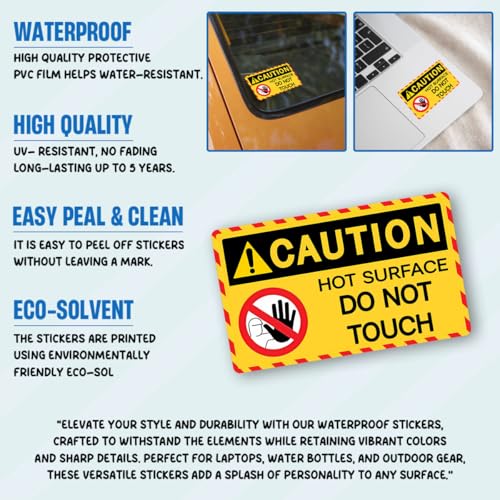 Image of (3Pcs) Caution Hot Surface Do Not Touch Sticker Decal, Caution Hot Surface Stickers, Hot Warning Sign, Do Not Touch Sticker Waterproof For Water Bottle, Truck, Car, Helmet Decal 5 inch (Normal, 7in)