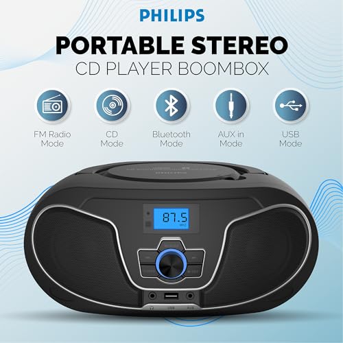image for Philips CD Player Boombox, Dynamic Bass Boost with Bluetooth, FM Radio