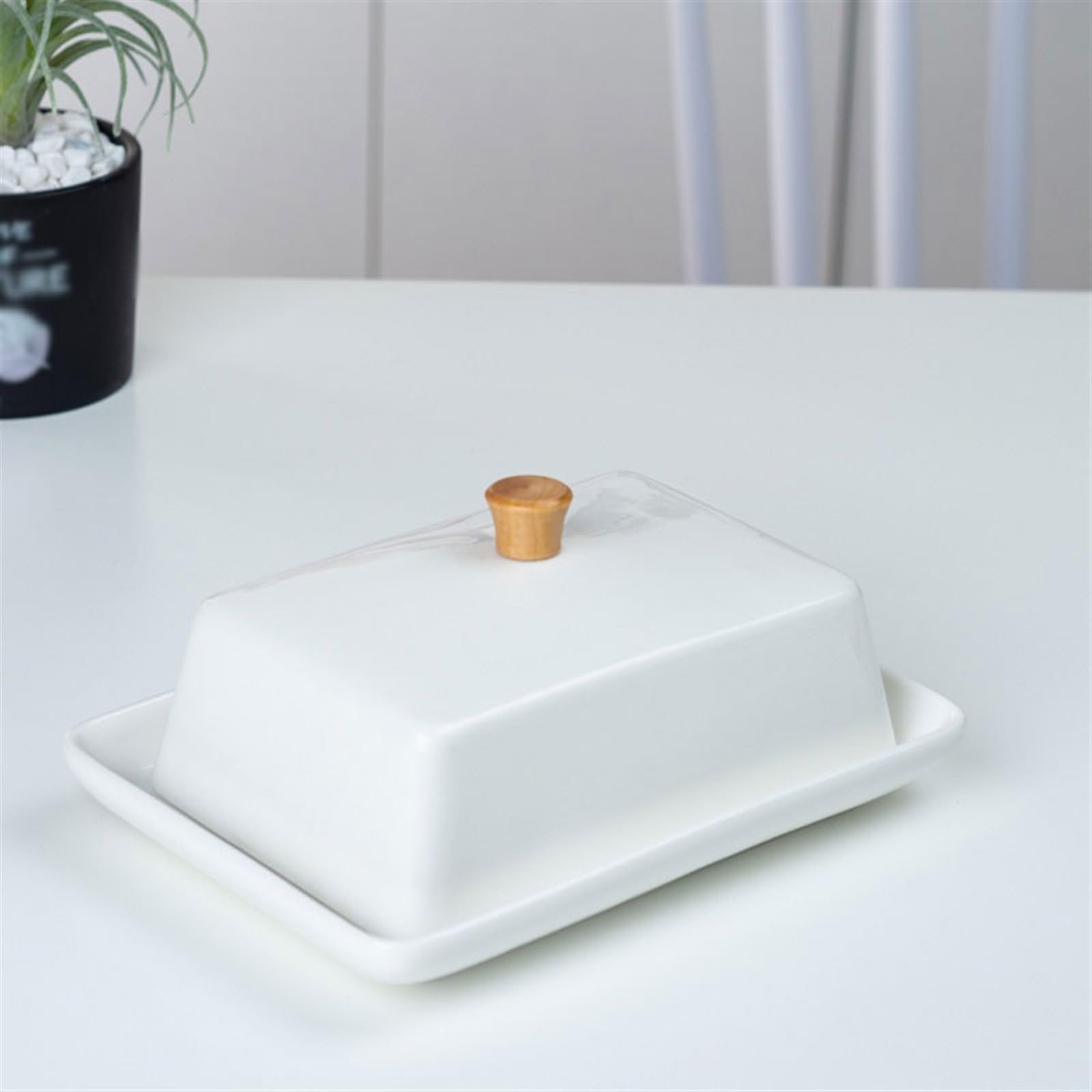 Burriera In Ceramica Stile Europeo Con Coperchio - Contenitore Per Burro, Formaggio E Dessert, 20,2x11,5cm, Adatto A Microonde E Lavastoviglie