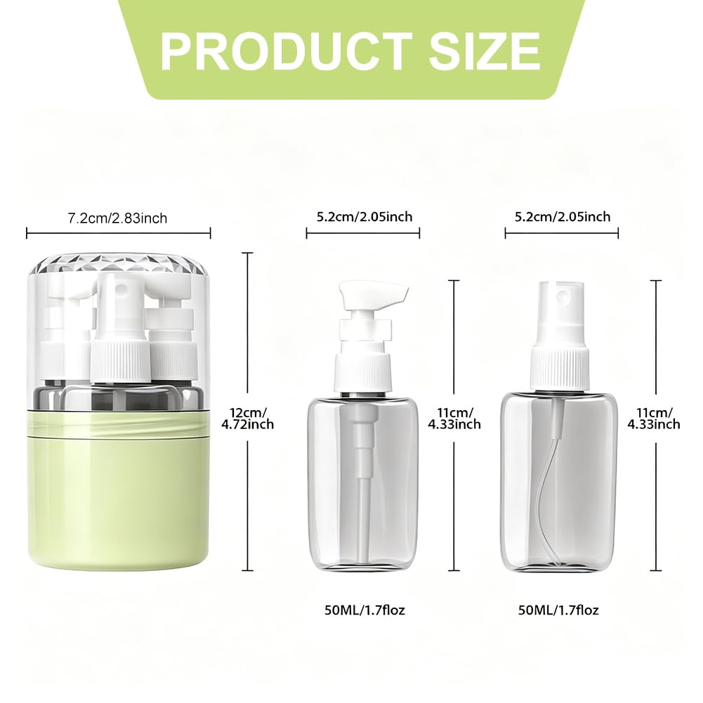 Set di bottiglie da viaggio 4 in 1, 50 ml, 2 testine spray e 2 testine per lozione, a prova di perdite, con etichette, accessori da viaggio per aereo, bagaglio a mano, ufficio, impermeabile e stabile