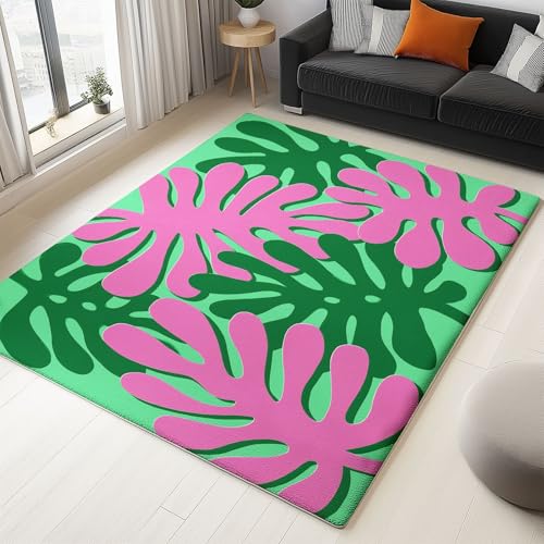 Alfombra Grande de área antideslizante de TPR lavables a máquina, pelo corto Alfombras suave seguro Caparazón Tortuga Hojas Bambú Vivaz Fresco, para familias con niños y mascotas 120 x 180 cm Verde
