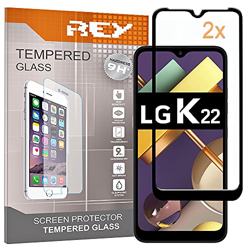 REY 2X Protector de Pantalla 3D para LG K22 2021, Negro, Protección Completa, 3D / 4D / 5D