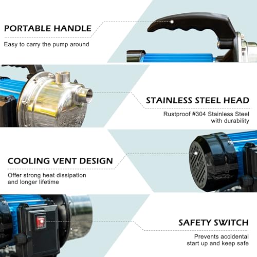 Image of FLUENTPOWER 1.5HP Portable Garden Transfer Pump, 1200GPH Electric Sprinkler Booster Pump, Shallow Well Jet Pump for Home Lawn Irrigation and Water Draining