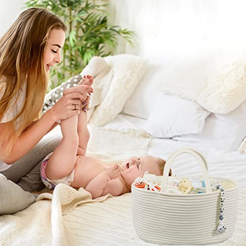 Image of XUANGUO Large Cotton Rope Baby Diaper Caddy Organizer Basket with White