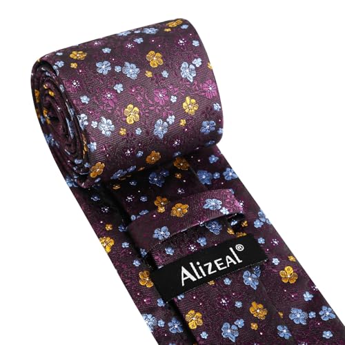 Image of Alizeal Mens 3.15inches Exquisite Floral Tie with Small Flower Printed Pocket Square