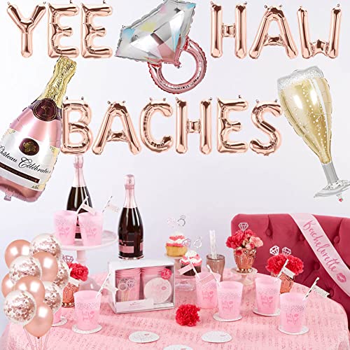 Bachelorette Party Decorations Rose Gold Yee Haw Baches Balloons Lets Go Girls/Last Rodeo/Disco Cowgirl/Nashville Bachelorette Themed Western Bridal Shower Party Supplies Decorations #TOP1