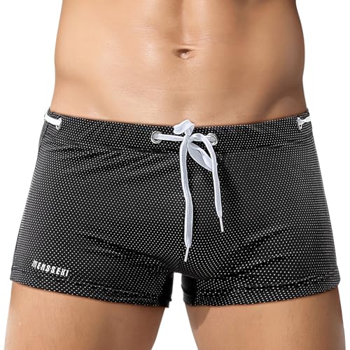 FEOYA Men’s Square Leg Swim Briefs Athletic Boxer Swimwear with Drawstring Short Swim Trunks Quick Dry Beachwear