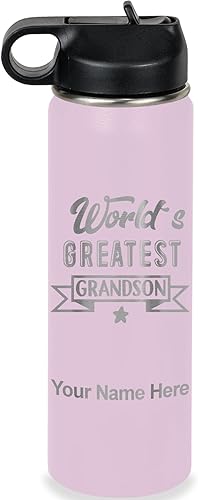 Miniatura 38 de LaserGram Personalized Water Bottle, World's Greatest Grandson, Stainless Steel Double Wall Vacuum Insulated with Flip Top Straw, Custom Engraved