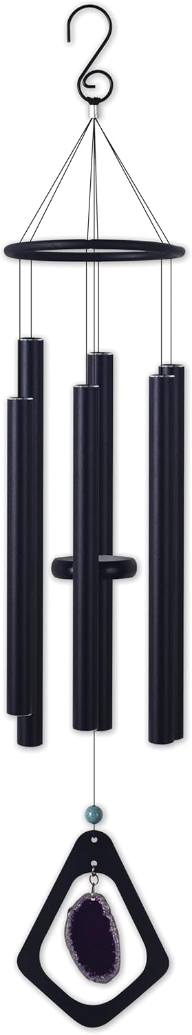 Sunset Vista Designs Windchimes - Large Black Wind Chime for Outside Deep Tone, 54" Long, Green Agate Windcatcher