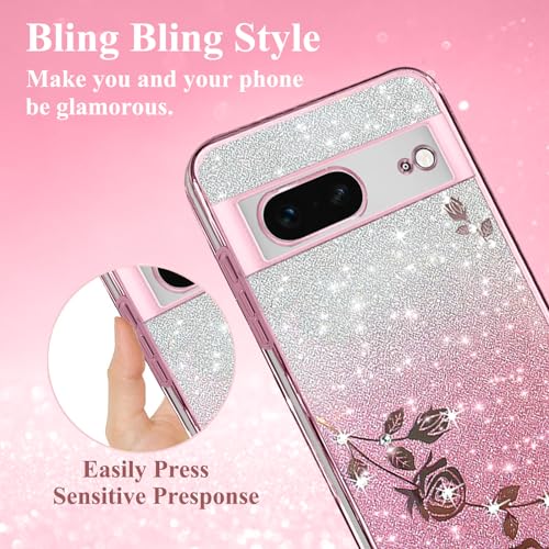 Coque Google Pixel 8 design mignon de luxe paillettes fleurs transparentes - 2