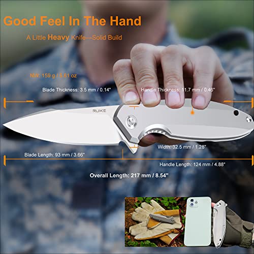 Ruike Pocket Camping Folding Knife,14C28N,Frame Lock,Ball Bearing,Flipper Fast Opening,Harnd 3.66" Big Large Blade Stainless Steel,Tactical Hunting Survival Gravity Microtech,Edc Belt Clip,Tac Heavier Rescue Self Cool Outdoor Gear,Tool For Men Father #TOP5
