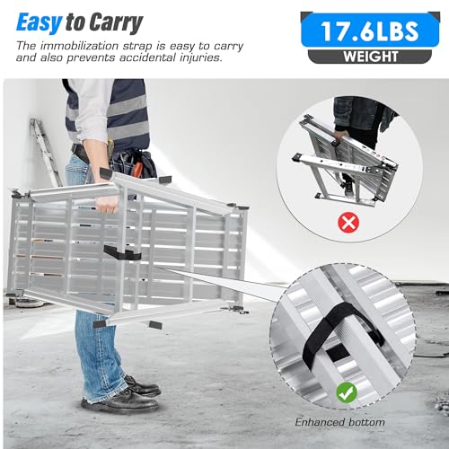 Adjustable Work Platform, 39.4\" X 18.5\" Portable Folding Aluminum Step Ladder, Scaffolding of Capacity 330 LBS Heavy Duty, 7 Gear Height 24 “-35” (Adjustable, Meet ANSI Standard, SGS-Certified)