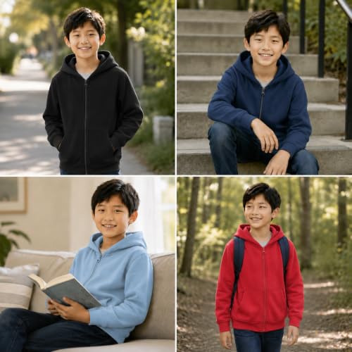Image of HOODLIFE Kids Zip-Up Hoodie Sweatshirt for Boy Soft Cotton Blend Hooded Jacket with Pockets, Comfortable Everyday Wear for Kids