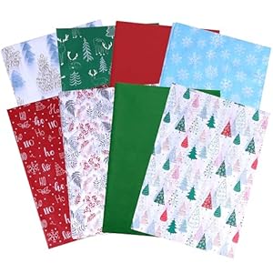 SUNCOLOR Papel de seda de Navidad, 80 hojas, 20 x 20 pulgadas, 8 diseños, patrones navideños, rojo, verde, azul y blanco, embalaje de regalo
