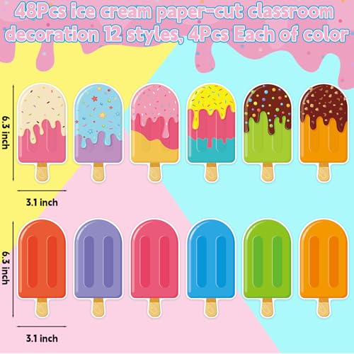 Image of 48Pcs Ice Cream Cut Outs, Colorful Ice Pops Shape Cutouts Summer Bulletin Board Decorations Ice Cream Paper Cut-Outs Summer Theme Party Cutouts for Home Office School Classroom Decor