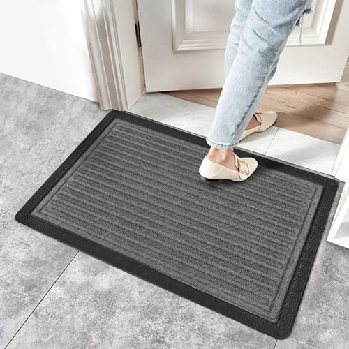 Image of Yellow Weaves 2 Pcs Door Mat for Home Entrance, Outdoor Rubber Mat - Non-Slip, Anti Skid Foot Mat, Dirt Trapper, Heavy-Duty, Weather-Resistant, Waterproof Doormat (40x60cms, Stripe, Grey Color)