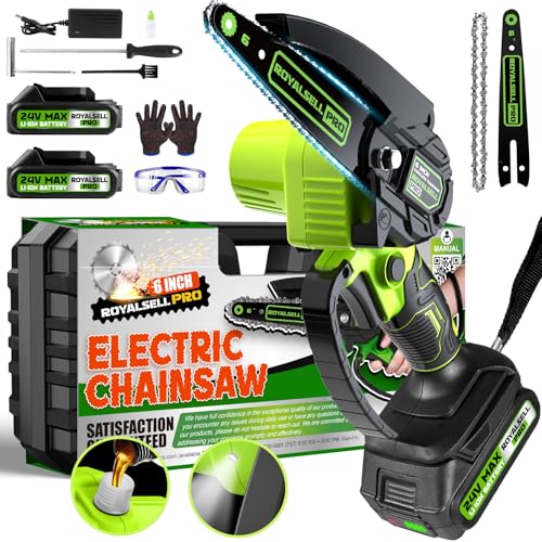 Easy Handle and Powerful Mini Chainsaw Cordless with Automatic Oiler and Light, 2pcs 24V 3000mAh Battery Powered Chainsaw, Small Hand Electric for Tree Branches/Courtyard/Household/Garden