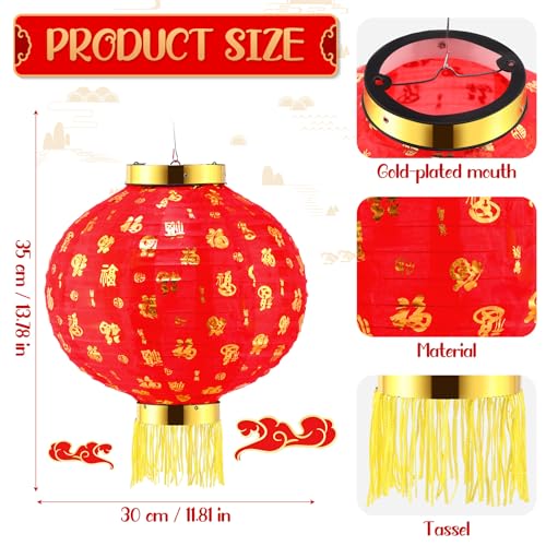 Image of Geelin 6 Pcs Chinese 2026 New Year Lanterns Golden Fu Red Party Lanterns Festival Red Lamp Shade Traditional Hanging Chinese Party Decorations for Spring Festival Celebration(12 Inch)