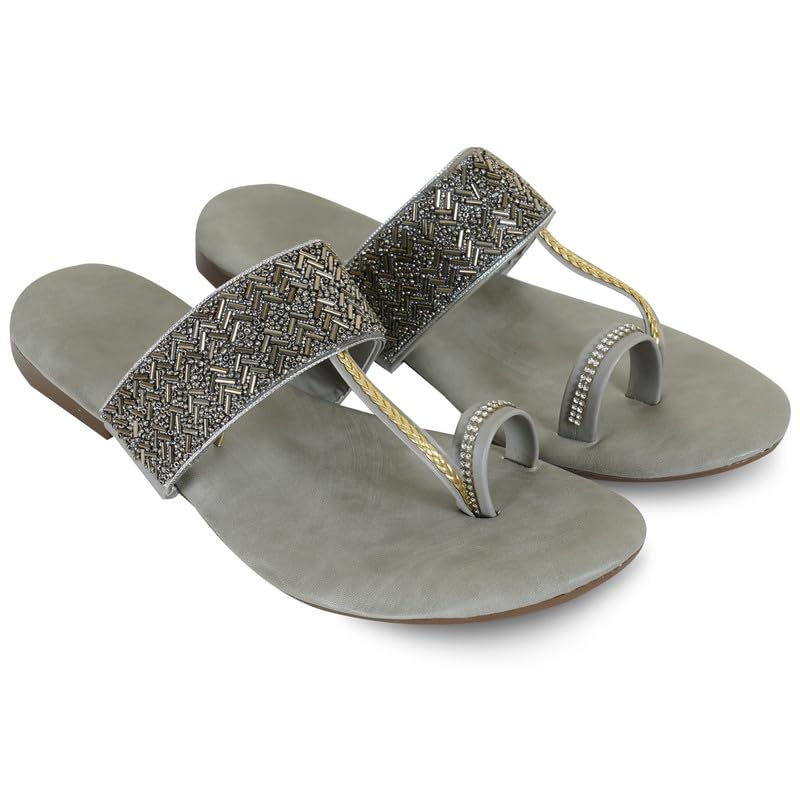 Image of DFR Flip Flops for Women Daily Use Comfortable Ethnic Embroidered Girls Slippers flipflops chappals
