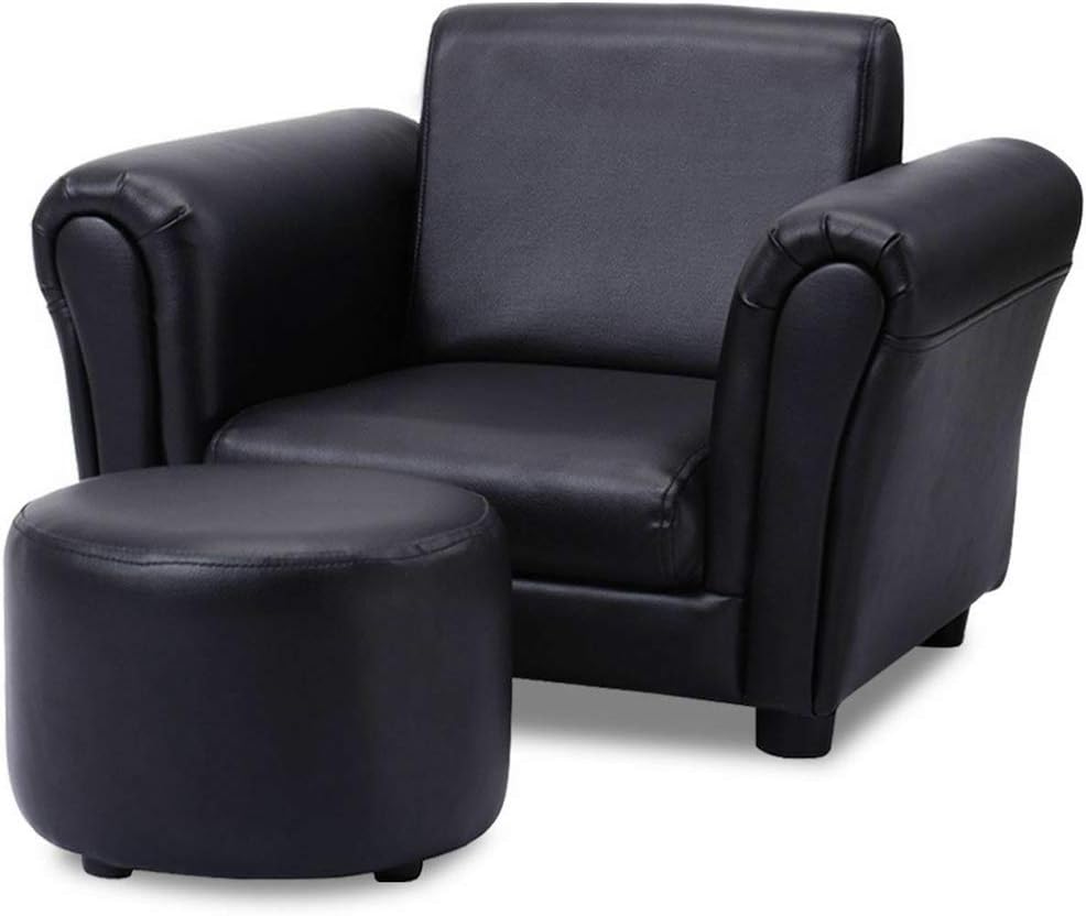 Sofa Armrest Chair Couch Kids Children Toddler Birthday Gift w/Ottoman Black