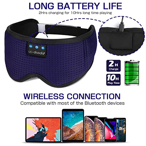 Image of LC-dolida Sleep Headphones, Sleep Mask Bluetooth Wireless Music Eye Mask, Sleeping Headphones for Side Sleepers Sleep Mask with Bluetooth Headphones Ultra-Thin Stereo Speakers Perfect for Sleeping