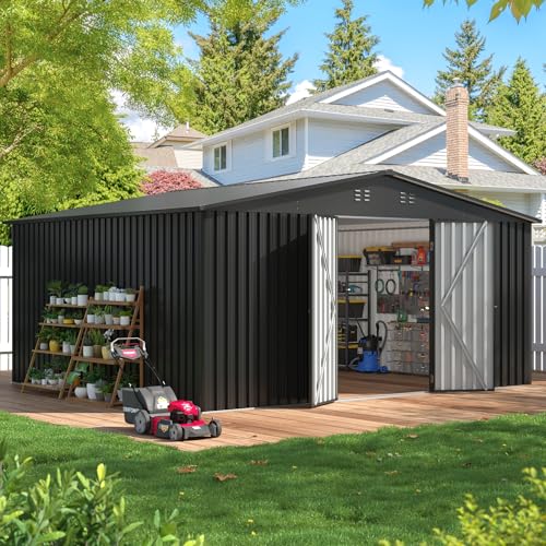 EASYHAWK 14x12 FT Outdoor Storage Shed, Metal Garden Shed with Lockable Door & Sloped Roof, Large...