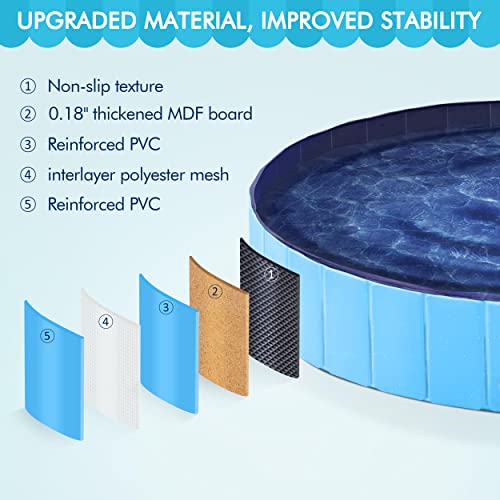 Yaheetech Foldable Dog Pool 63 X 12 Inches Collapsible Hard Plastic Pet Swimming Pool Portable Dog Bath Tub Puppy Cat Shower Pet Wading Pool For Outdoor/Indoor W/Pet Brush&Repair Patches, Blue #TOP5