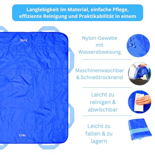EYRA Patienten-Gleittuch 122×102 cm mit 8 Griffen – Transferlaken & Positionierungshilfe für Pflege, Senioren & Betttransfer – Waschbar, Wiederverwendbar, Belastbar bis 180 kg