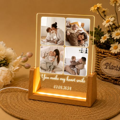 Image of Custom Photo Collage LED Lamp, Personalised Acrylic Night Light, Warm White, Modern Style, Anniversary and Birthday Gift for Couples and Friends (Design 5)